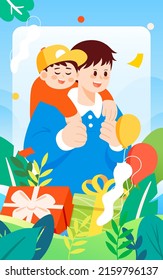 Father's day dad playing with his child, parent-child interaction, vector illustration