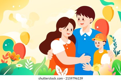Father's day dad playing with his child, parent-child interaction, vector illustration