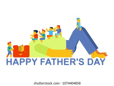Father's Day. Dad plays with children. Kids sitting on their father stomach.  