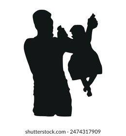 Father's Day Dad silhouette clipart, Hand draw Dad With son Illustration Vector