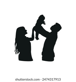 Father's Day Dad silhouette clipart, Hand draw Dad With son Illustration Vector