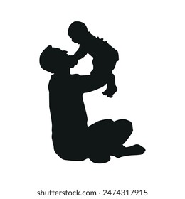 Father's Day Dad silhouette clipart, Hand draw Dad With son Illustration Vector