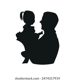 Father's Day Dad silhouette clipart, Hand draw Dad With son Illustration Vector