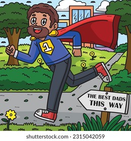Fathers Day Dad Superhero Colored Cartoon 