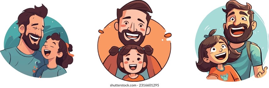 Fathers day with daughter illustration set, Cute happy daughter with father celebrating fathers day, Happy family together with fatherhood illustration, Transparent Fathersday illustration set