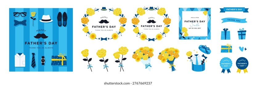 Father's Day decorative frames and gift motif vector illustration set
