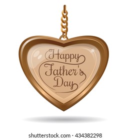 Father's Day design. Golden heart and greeting inscription. Gold medallion in the shape of a heart with an inscription - Happy Father's Day. Vector illustration