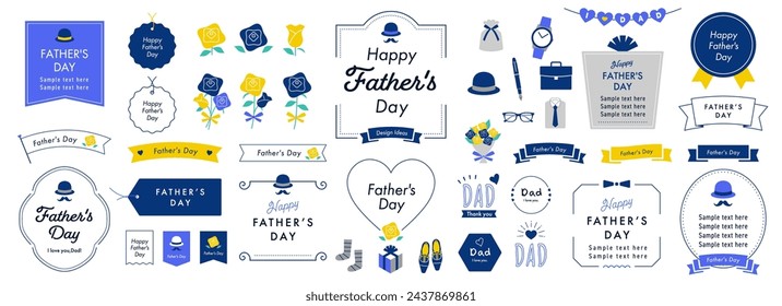 Father's Day Design Ideas with Text Frames, Borders, and Other Decorations on a White Background, English ver. Open path available. Editable.