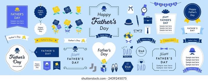 Father's Day Design Ideas with Text Frames, Borders, and Other Decorations, English ver. Open path available. Editable.