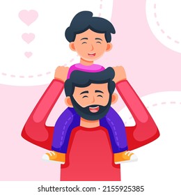 Father's day design illustration with happy father and son background