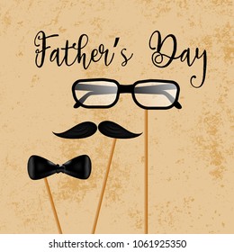 Father's day design and illustration with spectacles, mustache and bow tie prop. Vector template design for father's day.