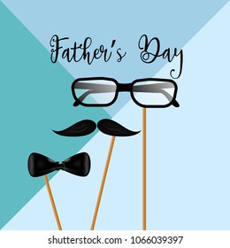 Father's day design and illustration with spectacles, mustache and bow tie prop. Vector template design for father's day.