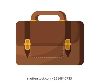 Fathers day element. Brown briefcase and portfolio. Stylish element of clothing and accessory. Parenthood and fatherhood. Template and layout. Flat vector illustration isolated on white background