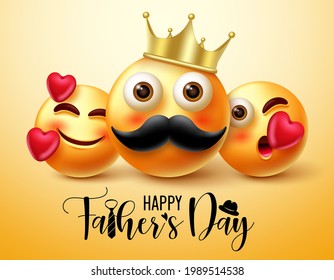 Father's day emoji vector banner design. Happy father's day text with 3d character celebrating male parents for emoticon celebration design. Vector illustration
