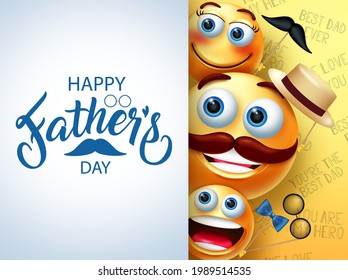 Diseño de plantilla vectorial de emoji del día del padre. Feliz texto del día del padre en espacio blanco vacío con 3d de carácter para diseño de celebración de padres masculinos. Ilustración del vector