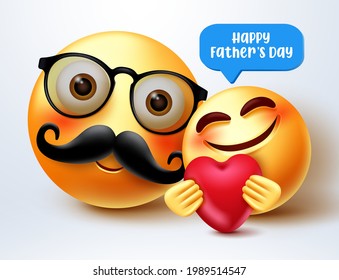 Father's day emoticon greeting vector design. Happy father's day text with 3d characters for male parents celebration greeting emoji design. Vector illustration