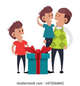 fathers day family celebration, father with children and gifts cartoon vector illustration graphic design