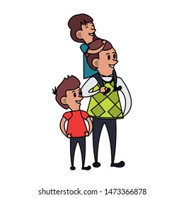 fathers day family celebration, father with children isolated cartoon vector illustration graphic design