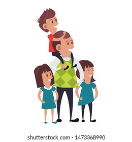 fathers day family celebration, father with children isolated cartoon vector illustration graphic design