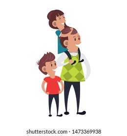 fathers day family celebration, father with children isolated cartoon vector illustration graphic design