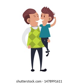 fathers day family celebration, father with son cartoon vector illustration graphic design