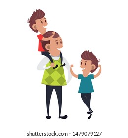 fathers day family celebration, father with children isolated cartoon vector illustration graphic design