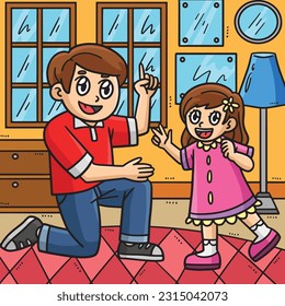 Fathers Day Father and Daughter Colored Cartoon 