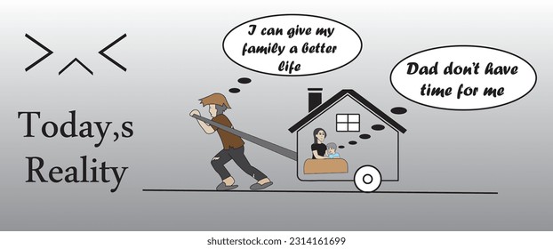 Father's day . Father and son . Deep meaning picture . Father working for his family .