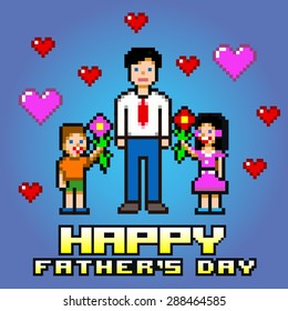 Father's day flowers celebration card - pixel layers vector illustration