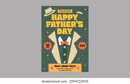 Fathers Day Flyer.  Happy Fathers Day flyer, banner or poster, father holding his child hand. Vector illustration.
