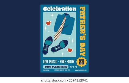 Fathers Day Flyer.  Happy Fathers Day flyer, banner or poster, father holding his child hand. Vector illustration.
