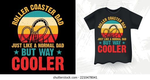 Parque de atracciones del Día del Padre Divertido Parque Temático Retro Vintage Roller Coaster T-Shirt Diseño