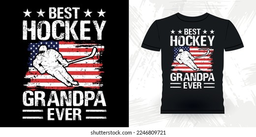 Father's Day Funny Sports Hockey Player Gift Retro Vintage Father's Day Hockey T-shirt Design 