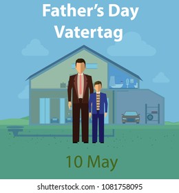 Father's Day in Germany (Vatertag) Father with his son. Stock vector illustration.