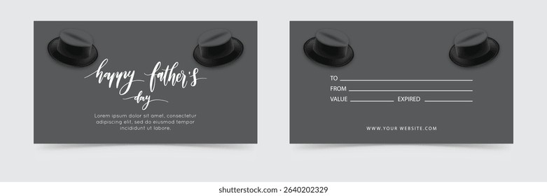 Father's Day gift card with gray background and black hats in elegant style