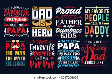 Fathers day gift for dad t-shirt design set. Funny quotes about daddy for prints, posters. Vector vintage illustration