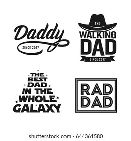 Fathers day gift for dad t-shirt design set. Funny quotes about daddy for prints, posters. Vector vintage illustration.