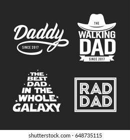 Fathers day gift for dad t-shirt design set. Funny quotes about daddy for prints, posters. Vector vintage illustration.