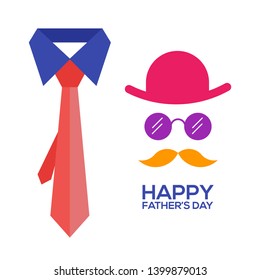 Fathers day gift greeting card banner poster with necktie,glasses,straw hat, mustache isolated on white background. Male tie. symbol of love dad. Vector illustration 