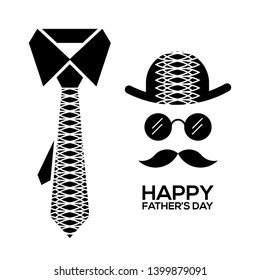 Fathers day gift greeting card banner poster with necktie,glasses,straw hat, mustache isolated on white background. Male tie. symbol of love dad. Vector illustration 