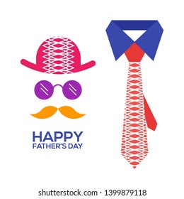 Fathers day gift greeting card banner poster with necktie,glasses,straw hat, mustache isolated on white background. Male tie. symbol of love dad. Vector illustration 