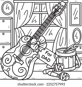 Fathers Day Gift Guitar Coloring Page for Kids