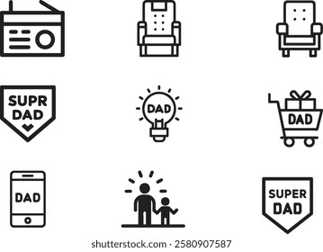 Fathers Day Gift Ideas Icons Set for Happy Fatherhood Celebration
