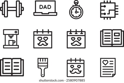 Fathers Day Gift Ideas Icons Set for Happy Fatherhood Celebration