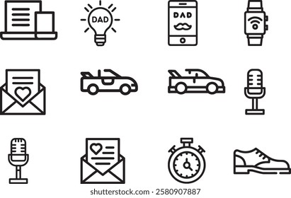 Fathers Day Gift Ideas Icons Set for Happy Fatherhood Celebration