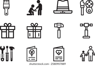 Fathers Day Gift Ideas Icons Set for Happy Fatherhood Celebration