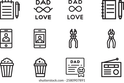 Fathers Day Gift Ideas Icons Set for Happy Fatherhood Celebration