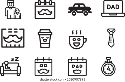 Fathers Day Gift Ideas Icons Set for Happy Fatherhood Celebration