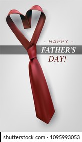 Fathers day gift post greeting card banner poster with relistic satin blue necktie knot. Male tie design.Symbol of father and son.Heart shaped symbol of love and respect.