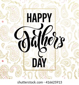 Father's Day Gold vector. Fathers Day greeting card title with gold glitter polka dot. Hand drawn Fathers Day gold glitter calligraphy lettering title with flourish pattern. White background.